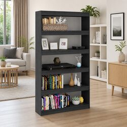 Solid Pinewood Book Cabinet with Open Shelving in Grey