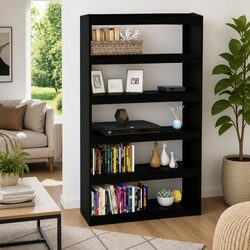 Solid Pinewood Room Divider Book Cabinet in Black