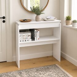 Compact White Console Table for Efficient Storage