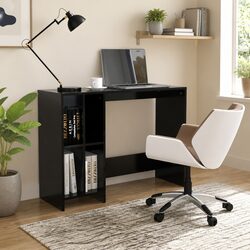 Black Engineered Wood Notebook Desk with Shelving