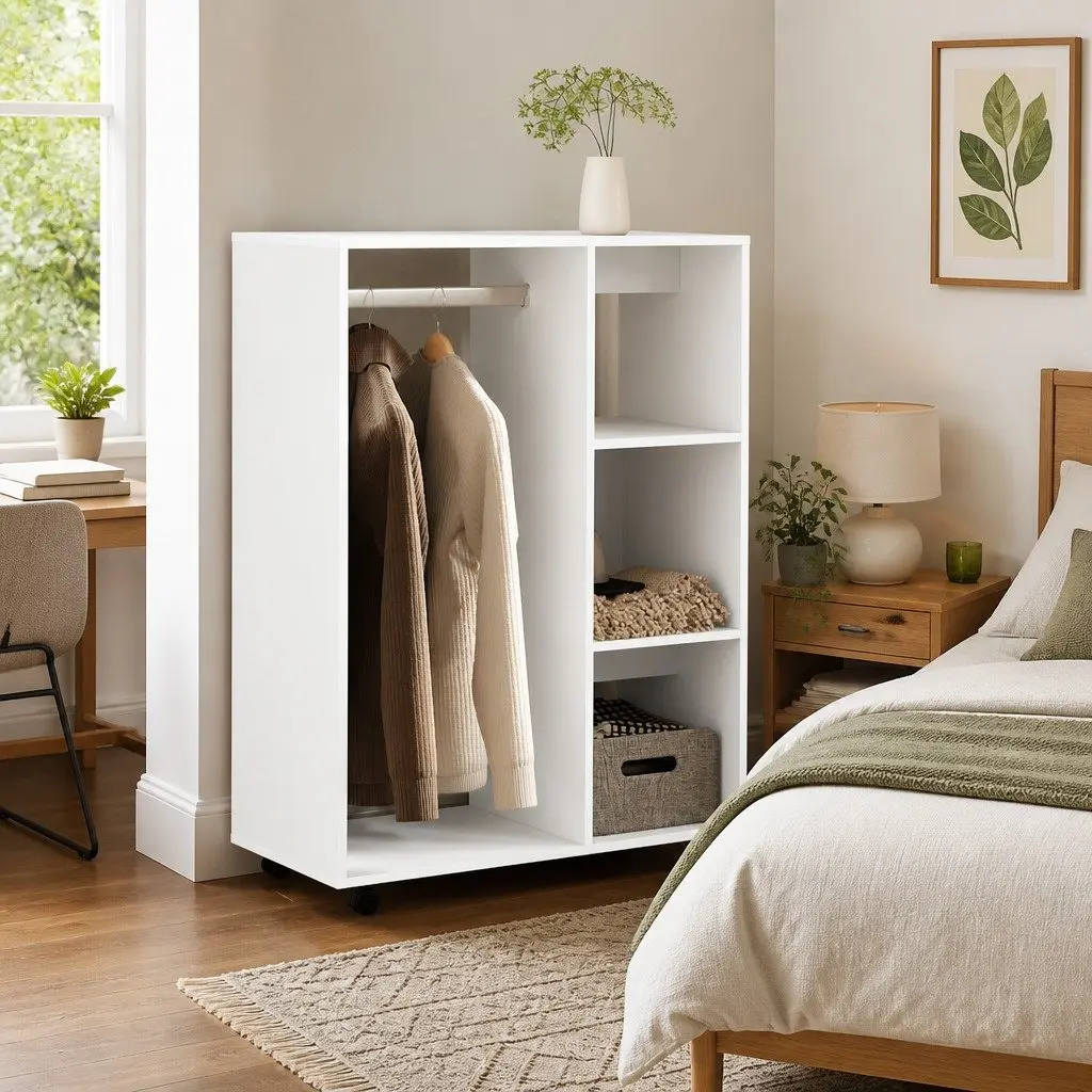 White Wardrobe Cabinet Spacious Storage Open Compartment 80W x 40D x 110H cm
