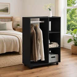 Wardrobe Cabinet in Black Engineered Wood with Shelving