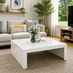 Modern White Square Coffee Table with Engineered Wood