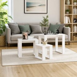 Compact 3 Piece Nesting Tables Set in White