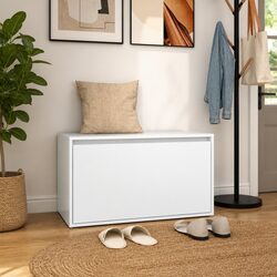 White Engineered Wood Hall Storage Bench with Drawer