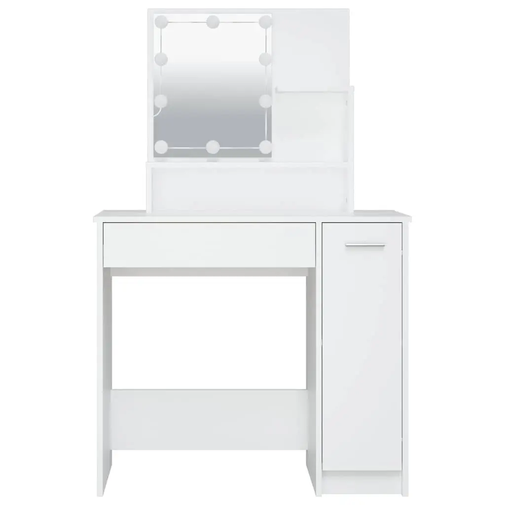 Dressing Table with LED Mirror Lights Storage 86.5 x 35 x 136 cm White