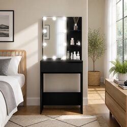 Functional Black Dressing Table with LED Mirror Lighting