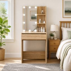 Dressing Table with Storage and LED Mirror in Sonoma Oak