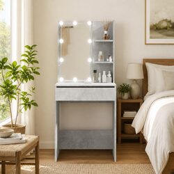 LED Mirror Dressing Table with Storage in Grey