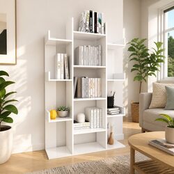 Engineered Wood Book Cabinet with 13 Storage Compartments