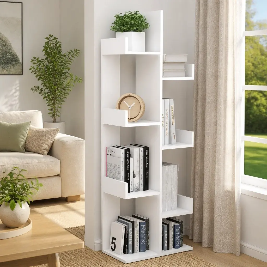 Book Cabinet White 8-Compartment Storage Bookshelf Standing Shelving Unit