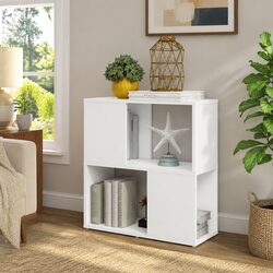 White Engineered Wood Book Cabinet with 2-Tier Storage