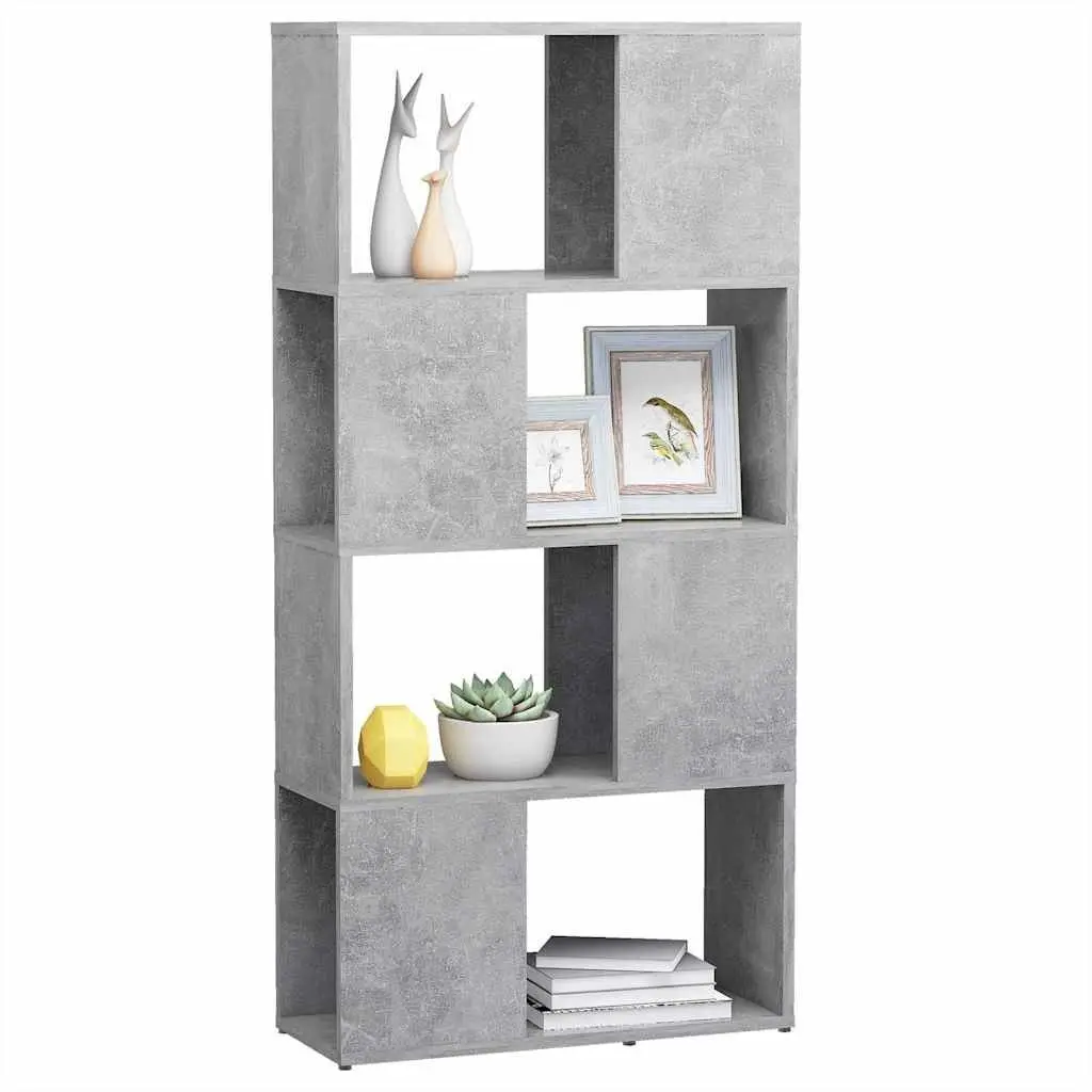Grey Room Divider Shelving Unit 4 Compartment Storage Book Cabinet