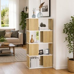 Functional Book Cabinet Room Divider with 4 Compartments