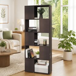 Functional Grey Book Cabinet with Open Shelving