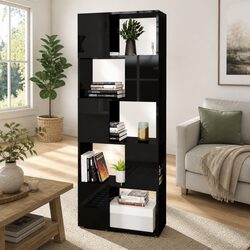 Open Shelving Unit Book Cabinet in High Gloss Black