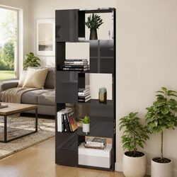 Engineered Wood Book Cabinet with Open Shelves in Grey
