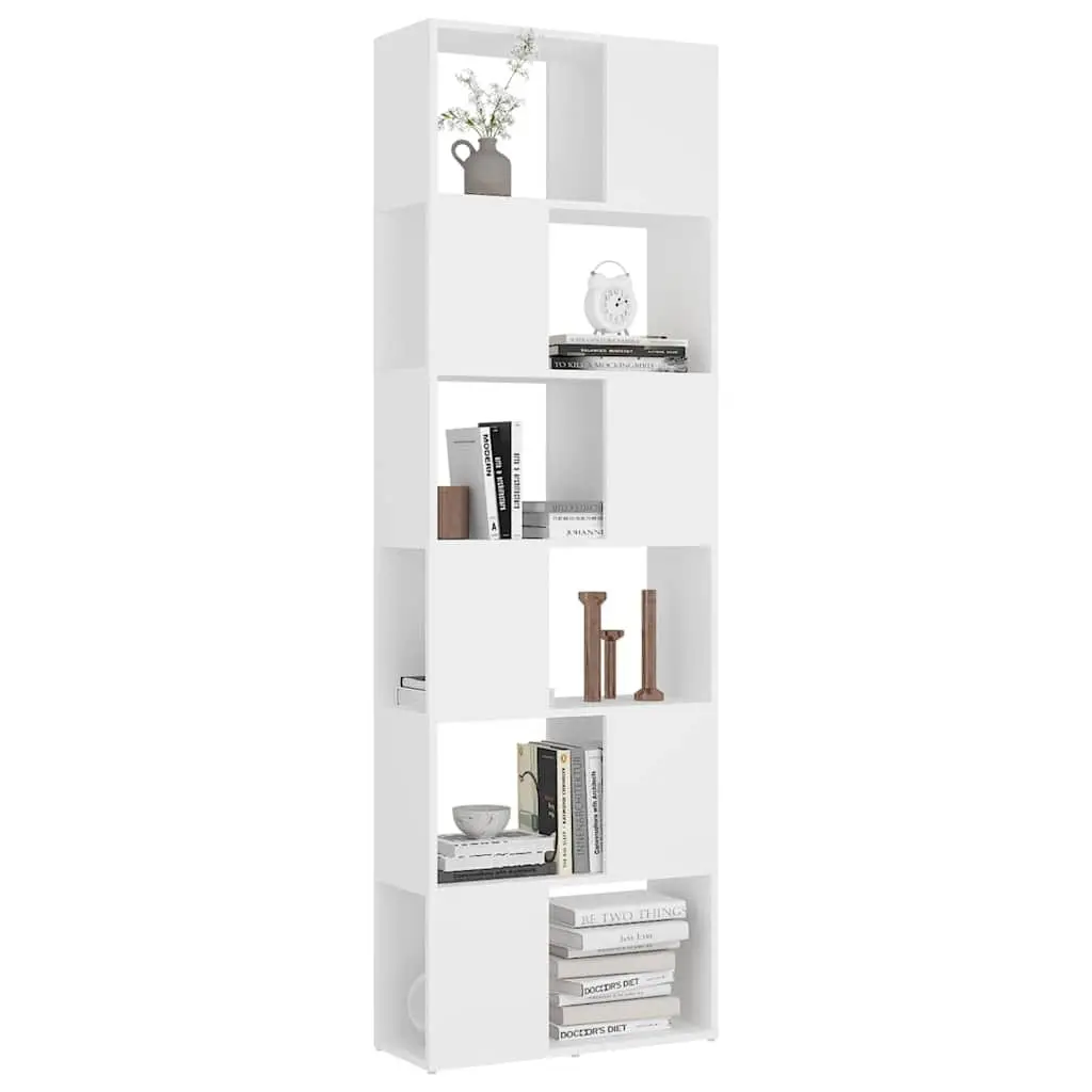 Book Cabinet Room Divider Sturdy 6 Compartment White Storage Shelf