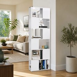 High Gloss White Book Cabinet Room Divider with 6 Shelves