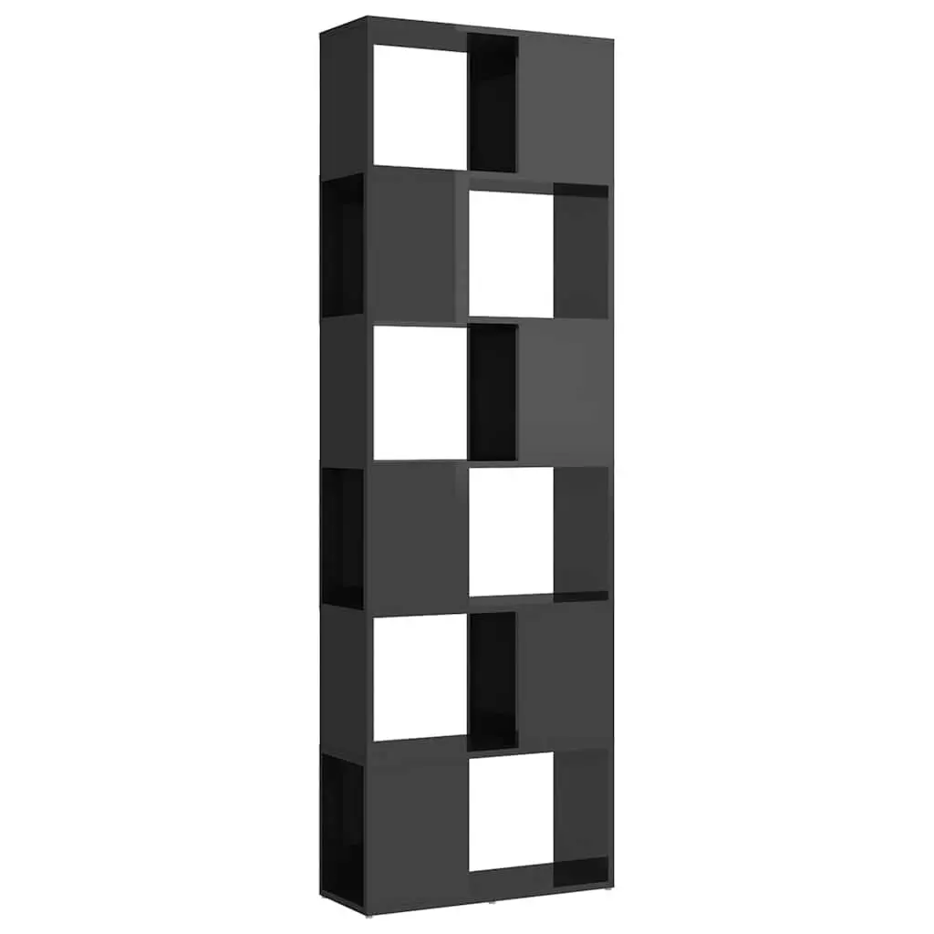 High Gloss Grey Bookcase Room Divider 60x24x186cm Storage Unit