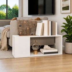 Open Shelf White TV Cabinet for Home Entertainment
