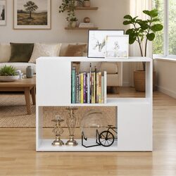 Functional White TV Cabinet with Open Storage Area