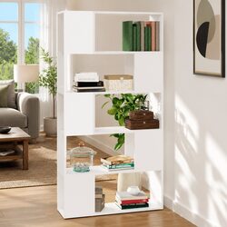 White Engineered Wood Book Cabinet Room Divider