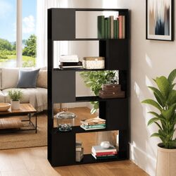 Black High Gloss Room Divider Book Cabinet with 5 Compartments