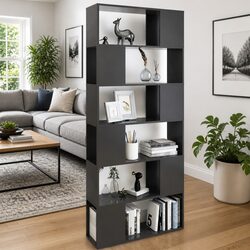6-Compartment Grey Room Divider and Book Cabinet