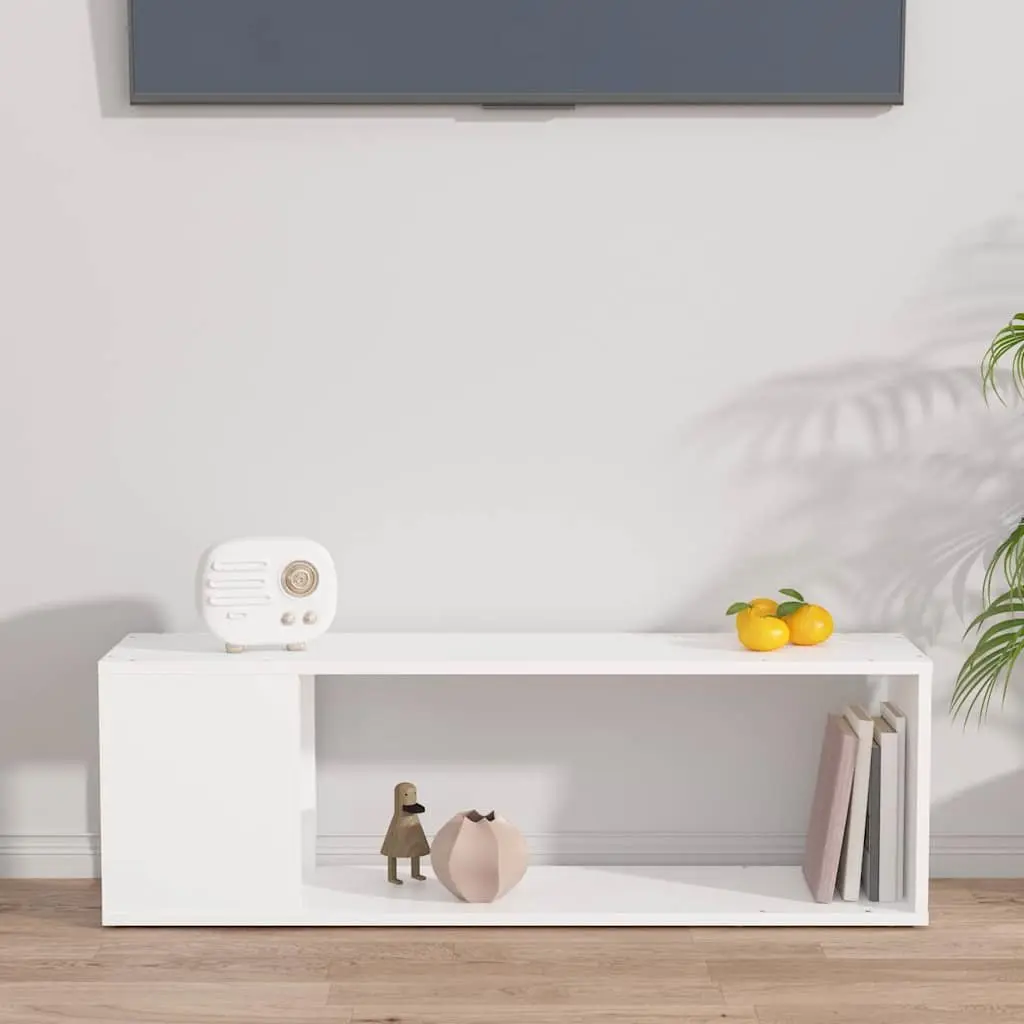 TV Cabinet White Storage Unit 2 Shelves 100W x 24D x 32H cm