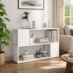 Engineered Wood Book Cabinet in White with Open Storage