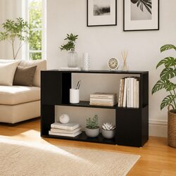 Efficient Black Book Cabinet with Open Shelving Design