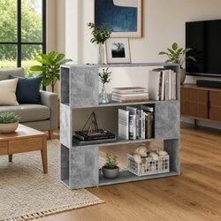 Room Divider Book Cabinet Grey Storage Unit 3 Compartments