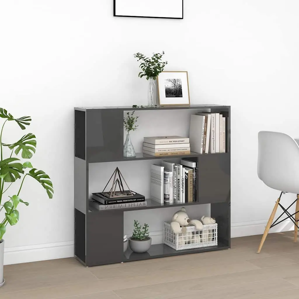 Bookcase Room Divider High Gloss Grey 100x24x94 cm