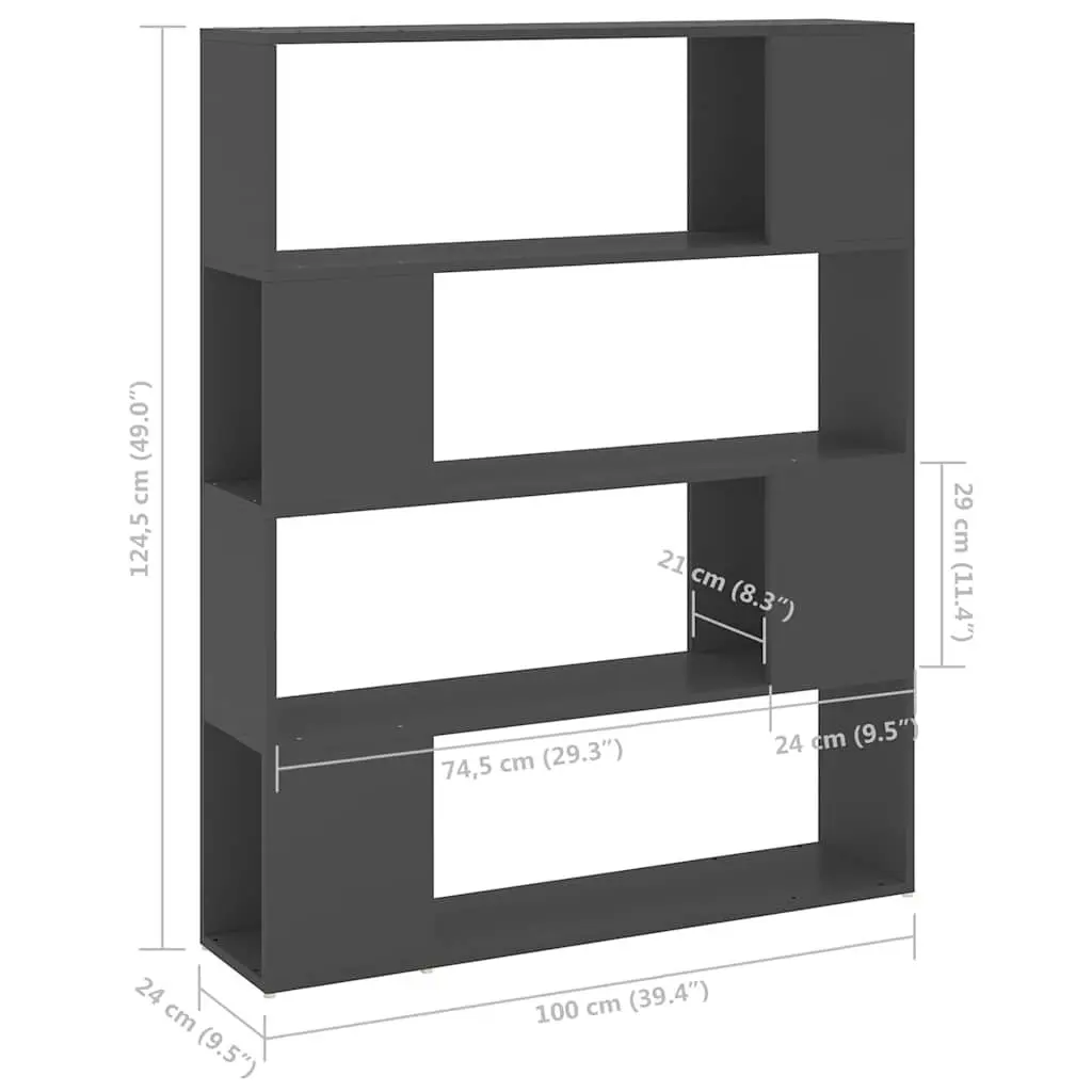 Book Cabinet Room Divider Grey 4 Compartments Storage Shelving Unit Organiser