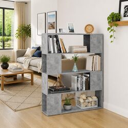 Grey Book Cabinet Room Divider Storage Unit with 4 Compartments
