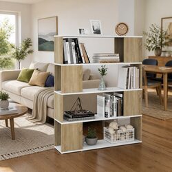 Book Cabinet Room Divider with Four Storage Compartments