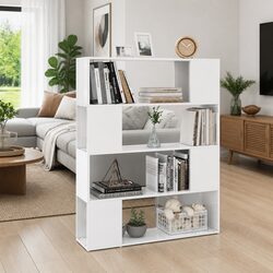 High Gloss White Bookcase Room Divider with 4 Compartments
