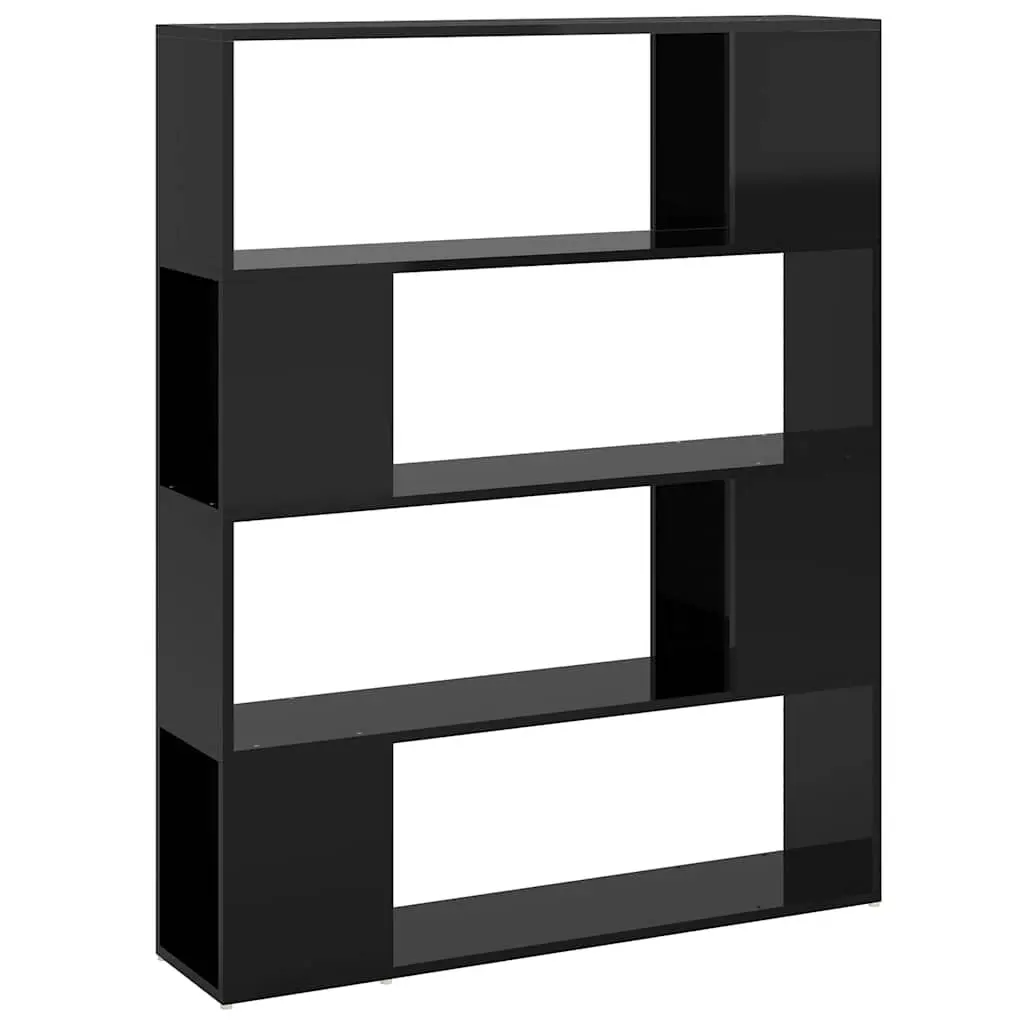 Book Cabinet Room Divider High Gloss Black Storage Shelf 100W x 24D x 124H cm