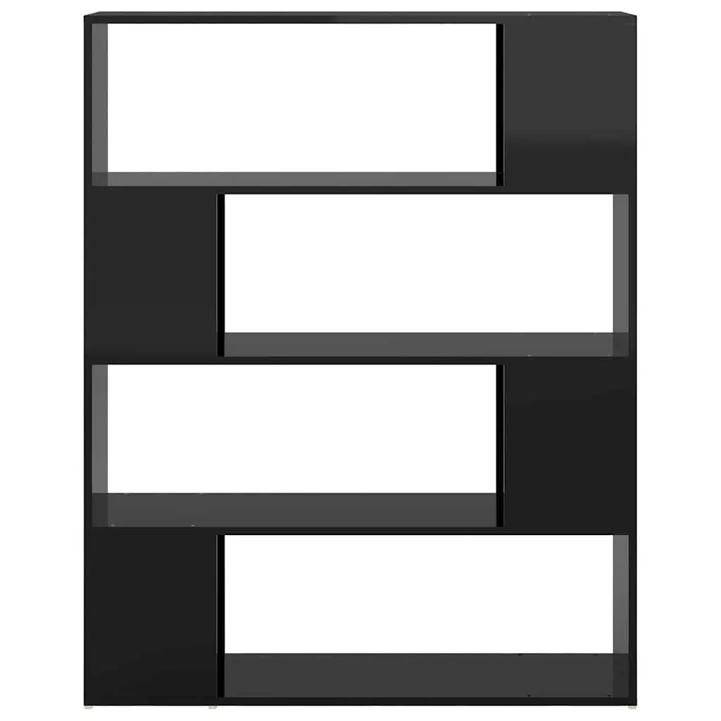 Book Cabinet Room Divider High Gloss Black Storage Shelf 100W x 24D x 124H cm