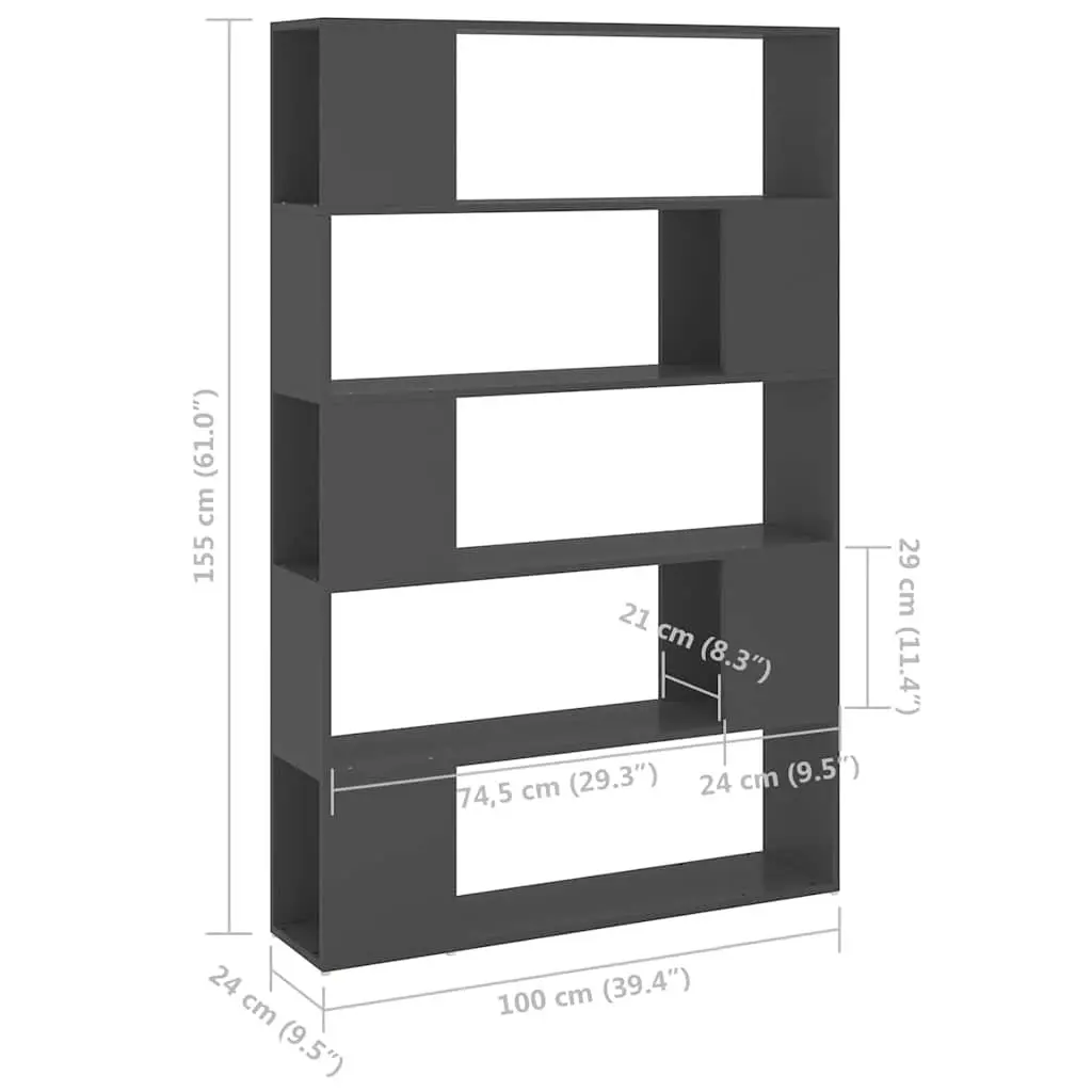 Book Cabinet Room Divider Storage Unit Grey 100x24x155cm