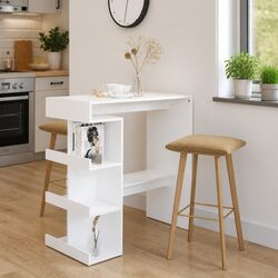 Compact Bar Table with Storage Racks in White