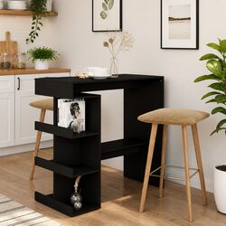 Compact Bar Table with Storage Racks in Black