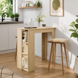 Engineered Wood Bar Table with Storage Shelves
