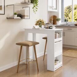 Compact White Bar Table with Three Storage Racks