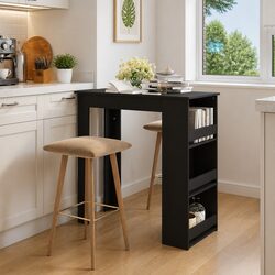 Durable Black Bar Table with Storage Racks for Small Areas
