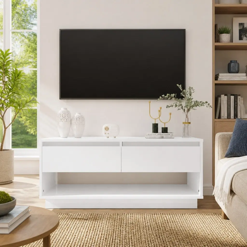 TV Cabinet High Gloss White 102 cm Living Room Storage Unit with Drawers