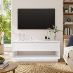 Durable White Engineered Wood TV Cabinet with Drawers