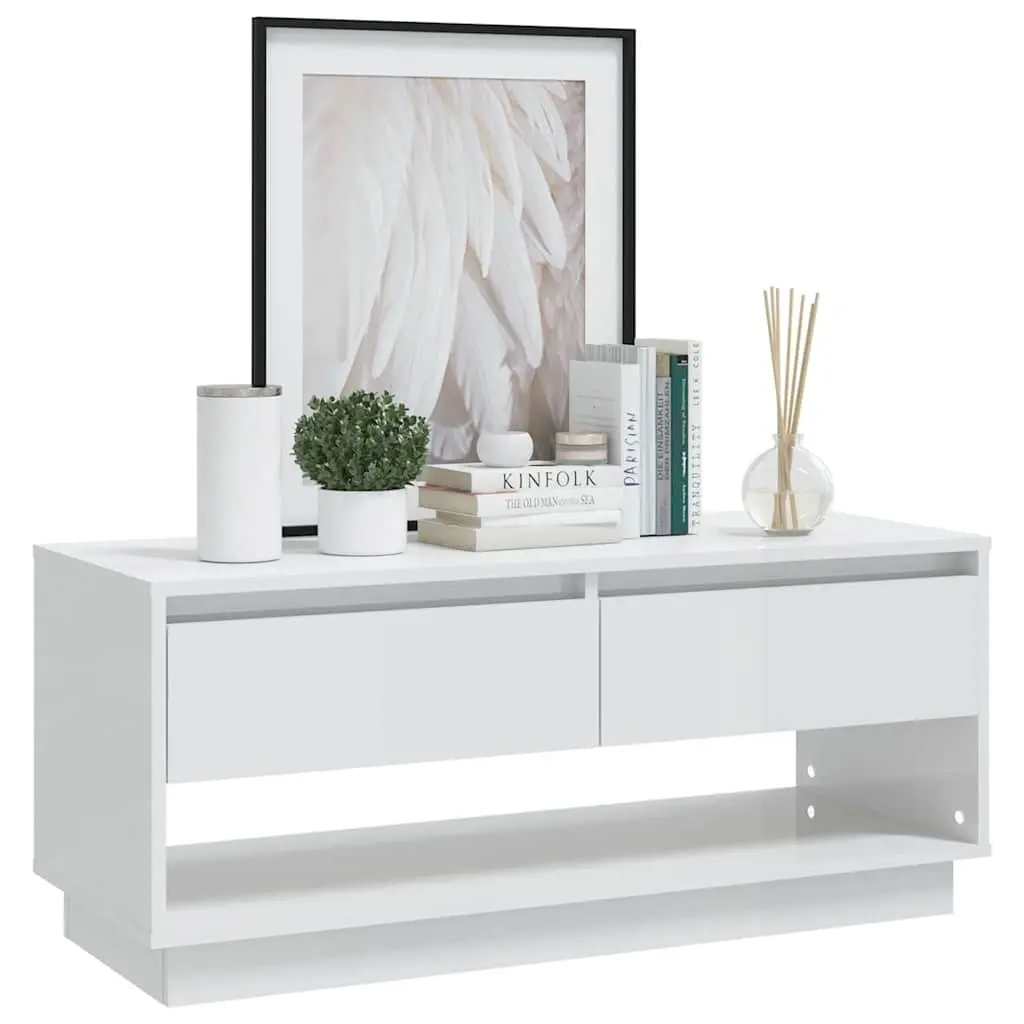 TV Cabinet High Gloss White 102 cm Living Room Storage Unit with Drawers