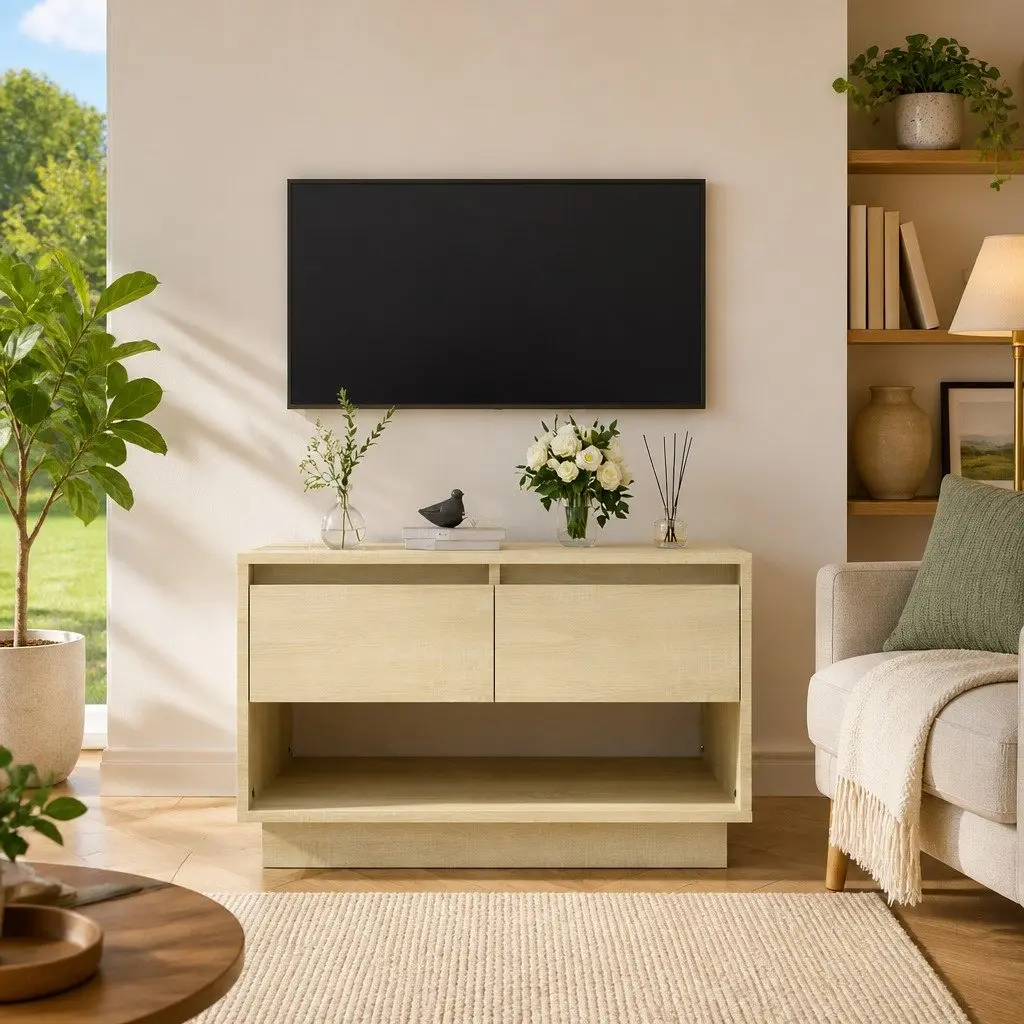 TV Cabinet Beige Engineered Wood Lowboard with Drawers